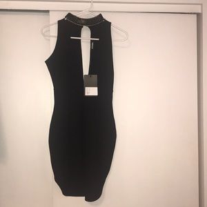 Missguided Curve Hem Gold Choker Bodycon Dress